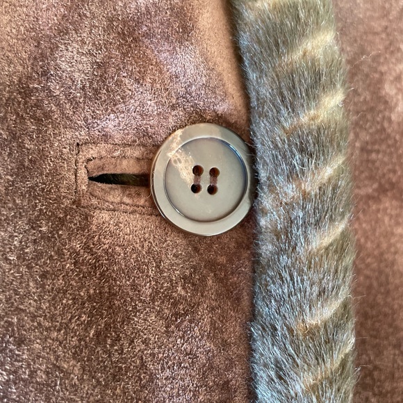 LNR for NORDSTROM SUEDE BUTTON FRONT LEATHER LINED JACKET w FAUX FUR TRIM, SZ PL - Picture 5 of 17